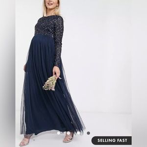 Navy Blue ASOS Maya Maternity Long Sleeve Sequin Maxi Gown
